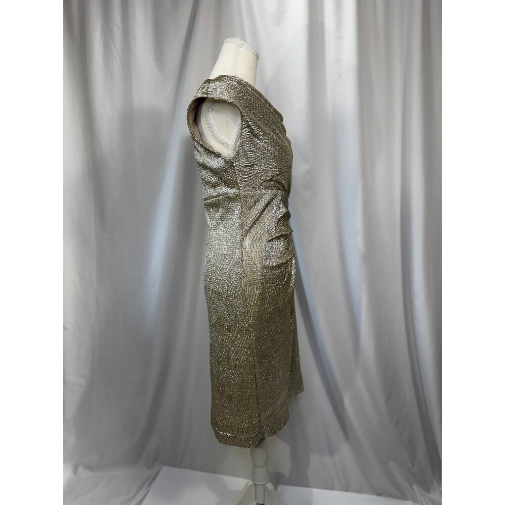 Lauren Ralph Lauren Gold Metallic Cowl Neck Ruched Dress 6 Wedding Guest Event - Picture 15 of 16